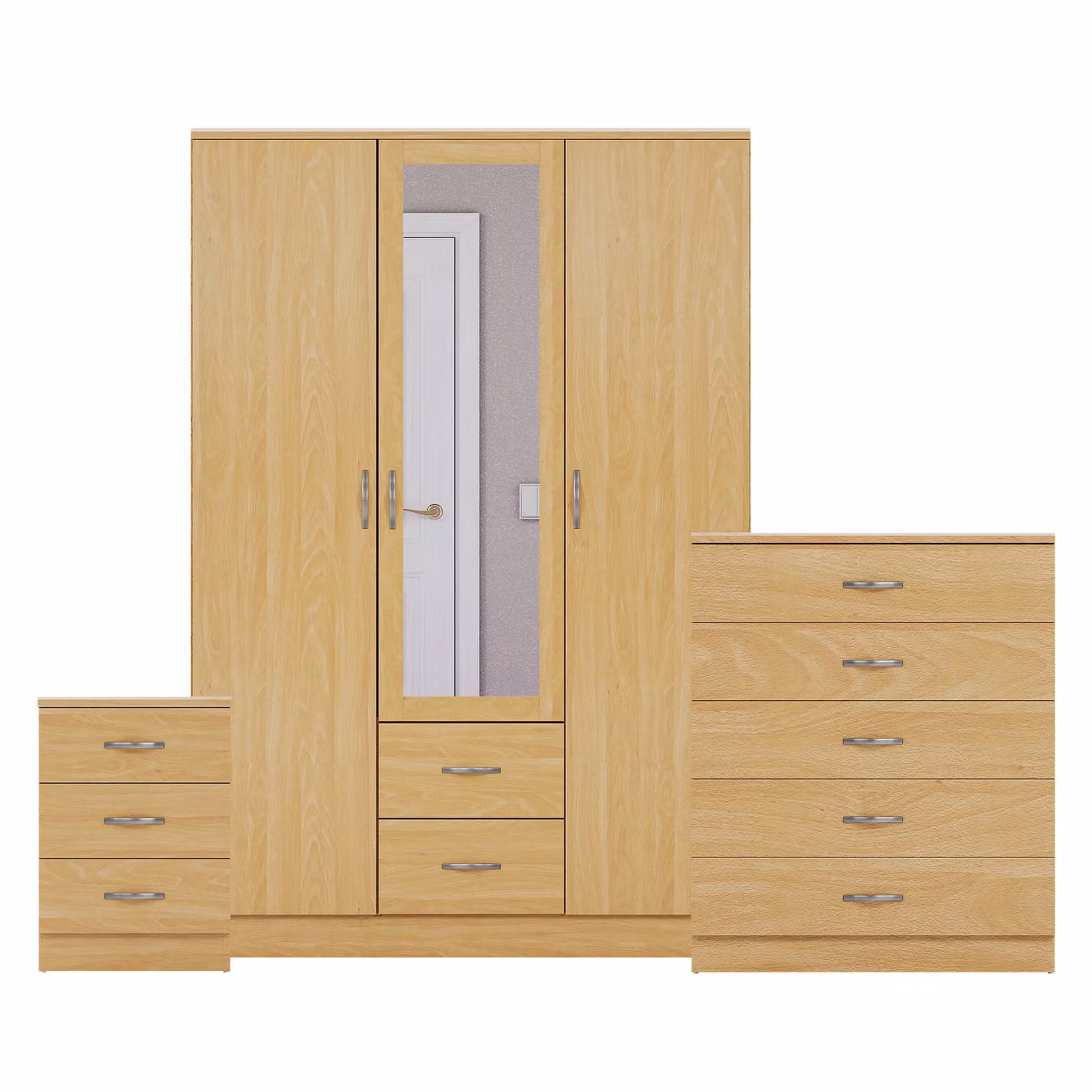 Vida Designs 3-Piece Modern Brown Bedroom Set Including 3 Bedside Tables, 5-Drawer Chest and Mirrored Wardrobe – 2