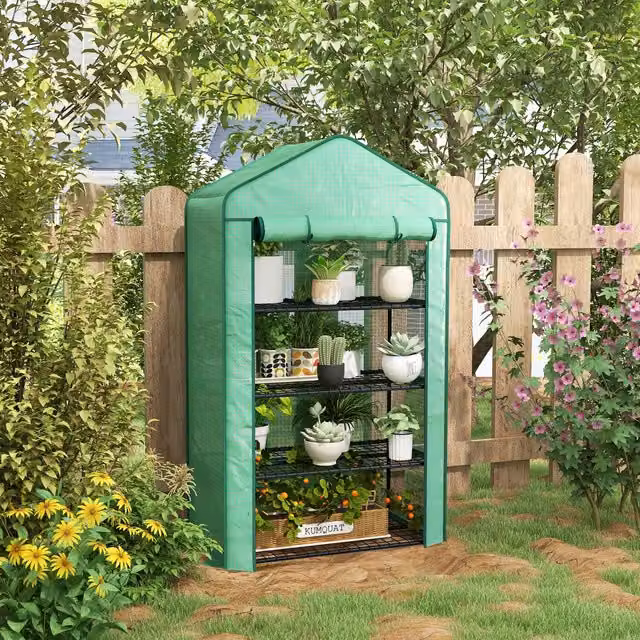 Outsunny Green Mini Greenhouse with Shelving, W/D/H: 90 x 49 x 160 cm