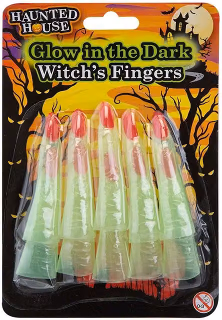 VFM e-Store Glow in the Dark Witch Finger Toppers, Green, 10 cm
