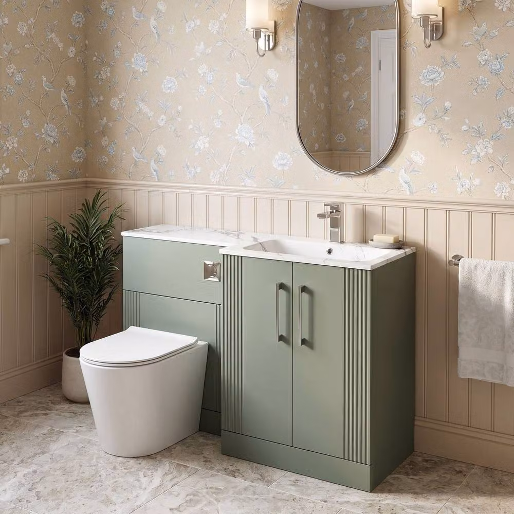 Balterley Belvide Green 2 Door Freestanding WC Vanity Unit with Carrera Stone Basin, Width: 110 cm – 3