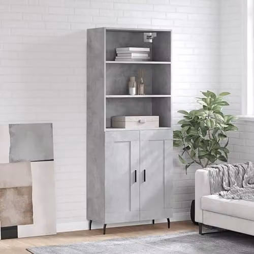 vidaXL Modern Highboard in Concrete Grey with Hinged Doors and Internal Shelves, W/D/H: 69.5 x 34 x 180 cm – 2