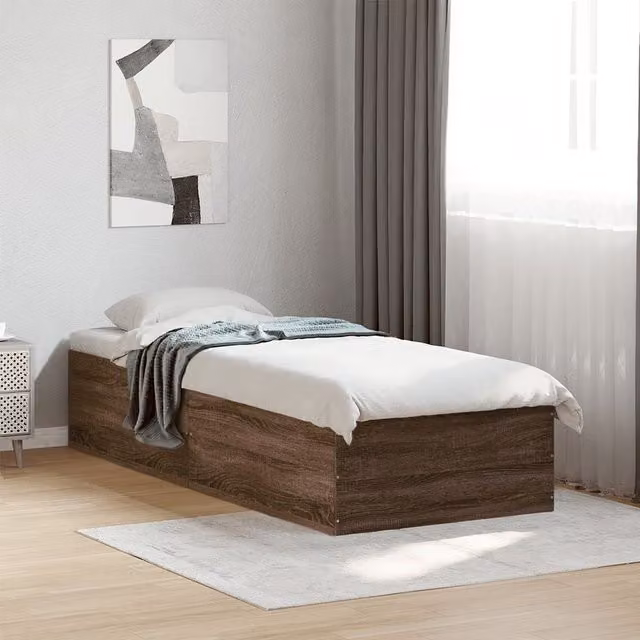 Berkfield Home Small Single Bed Frame in Brown Oak, W/D/H: 75 x 190 cm