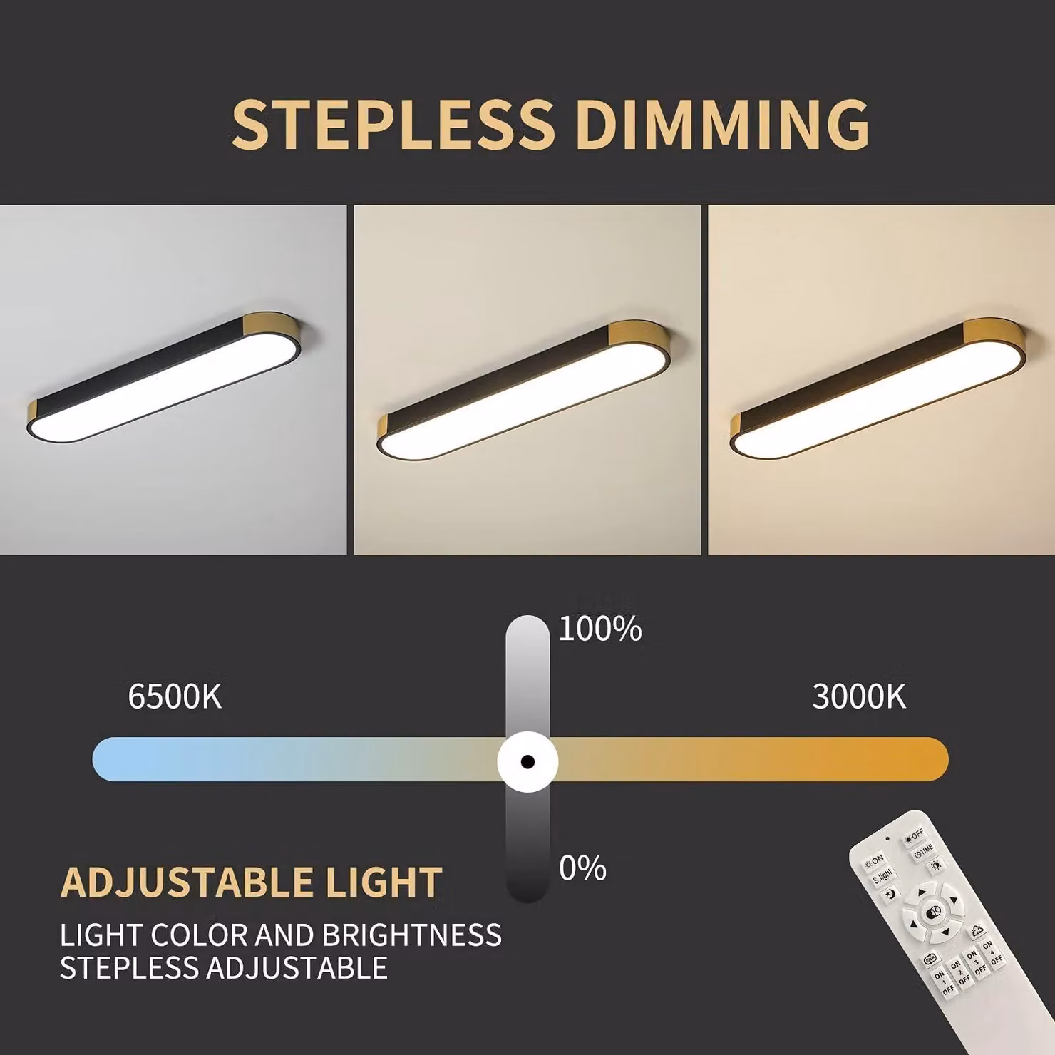 Garwarm Modern Rectangular Dimmable LED Ceiling Light with Remote Control in Black – 5