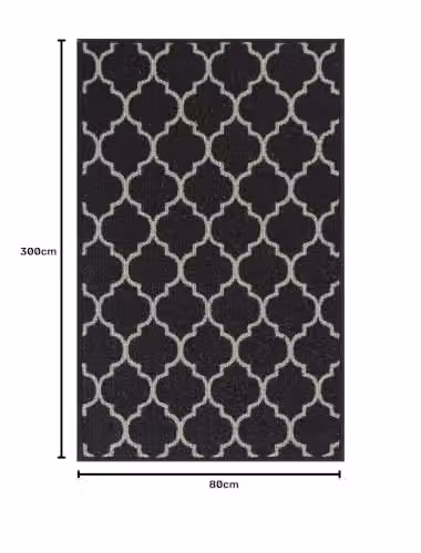 Desire Rugs Black Trellis Geometric Non-Slip Machine Washable Indoor Runner Mat, W: 80 cm, L: 300 cm – 2