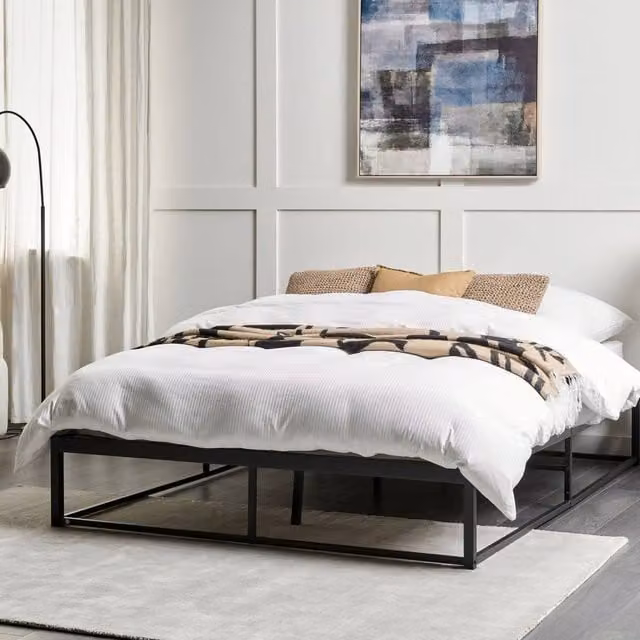 Wyld and Coco Ironline Black Metal Bed Frame, Double 4ft6, No Headboard – 1