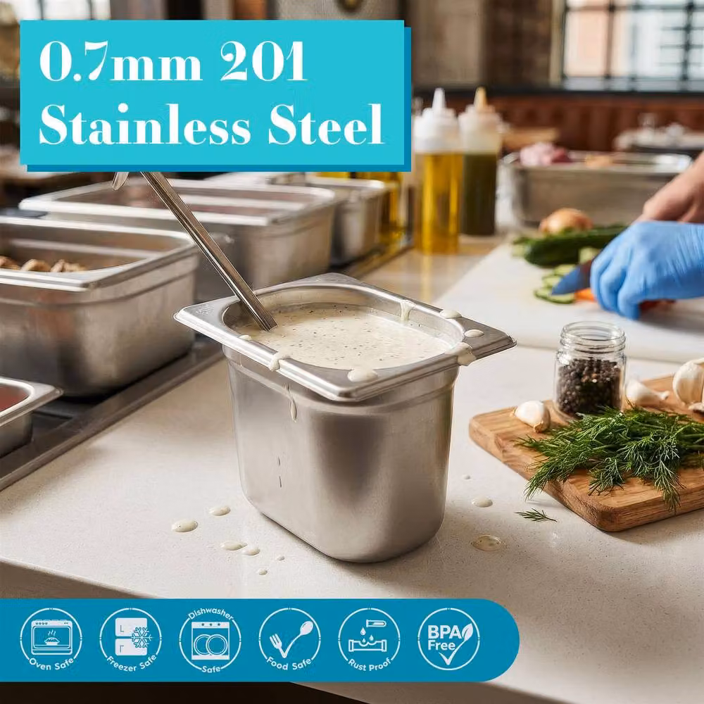 Argon Tableware Stainless Steel Gastronorm Containers, 1L, Pack of 10, Silver – 3