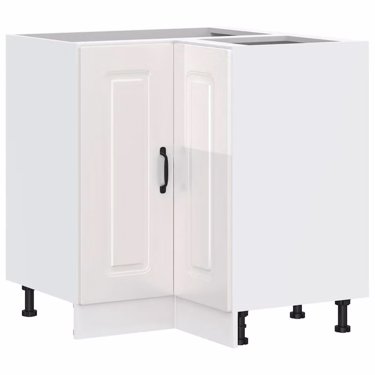 Berkfield Home Kalmar High Gloss White Kitchen Corner Base Cabinet with Hinged Doors and Internal Shelves