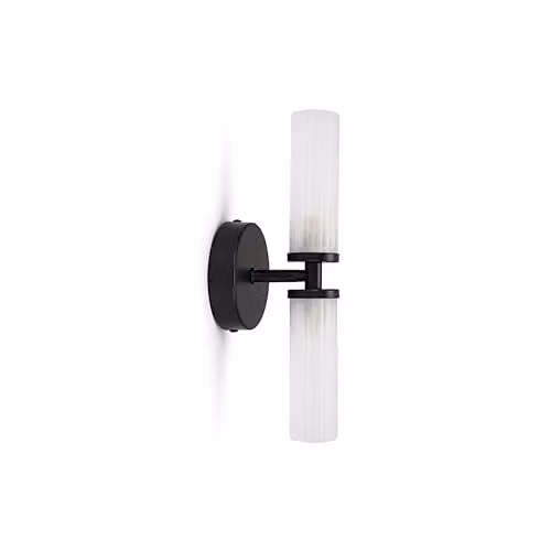 ValueLights MiniSun Modern Up and Down 2 Way IP44 Bathroom Wall Light with Frosted Reeded Glass and LED Bulbs in Black