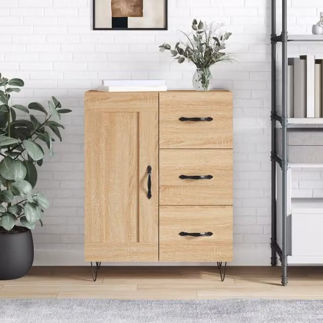 Berkfield Home Sonoma Oak Sideboard in Brown, W/D/H: 69.5 x 34 x 90 cm