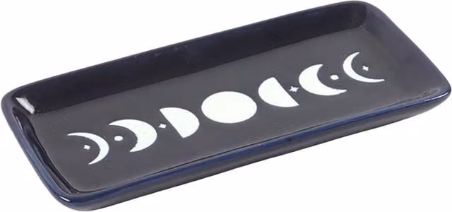 Something Different Blue Moon Rectangular Ceramic Trinket Dish in Blue and Yellow