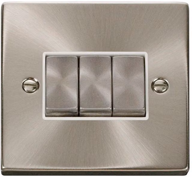 SE HOME Satin Brushed Chrome 10A 3 Gang 2 Way Ingot Light Switch - White