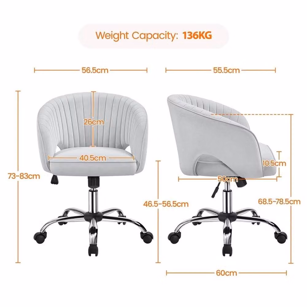 EONLION Modern Grey Velvet Swivel Task Chair for Home Office – 2