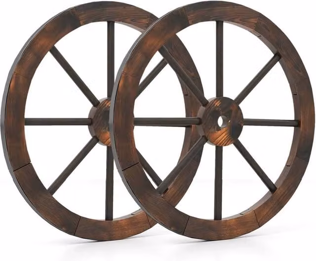 Kelvenix Set of 2 Rustic Brown Wood and Metal Wagon Wheels, Diameter: 60.96 cm – 1