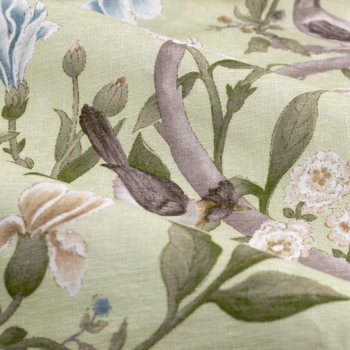 Sanderson Porcelain Garden Floral Printed Chenille Pencil Pleat Curtains in Green, Width: 168 cm, Drop: 137 cm – 2