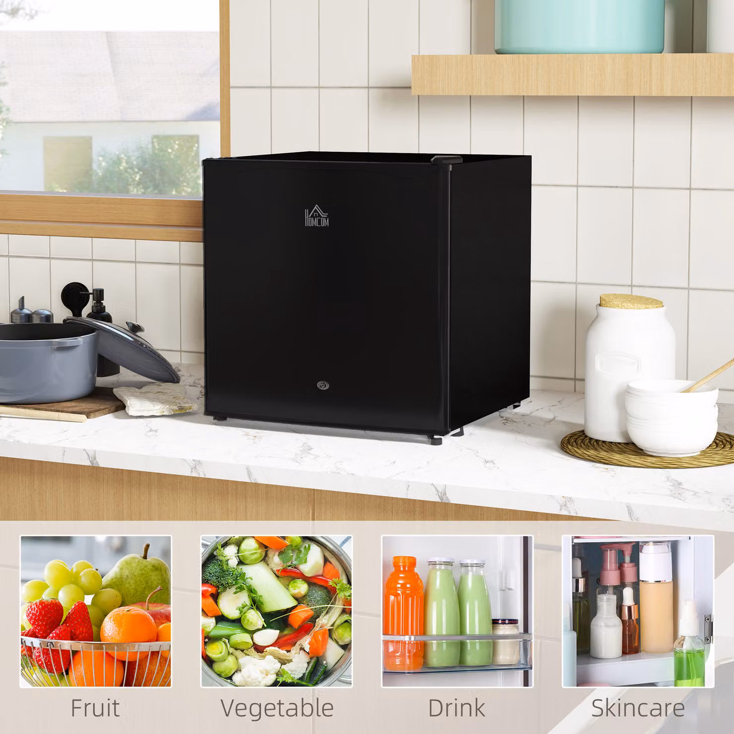 HOMCOM 46 Litre Lockable Countertop Fridge in Black with Reversible Door and Fresh Zone – 6