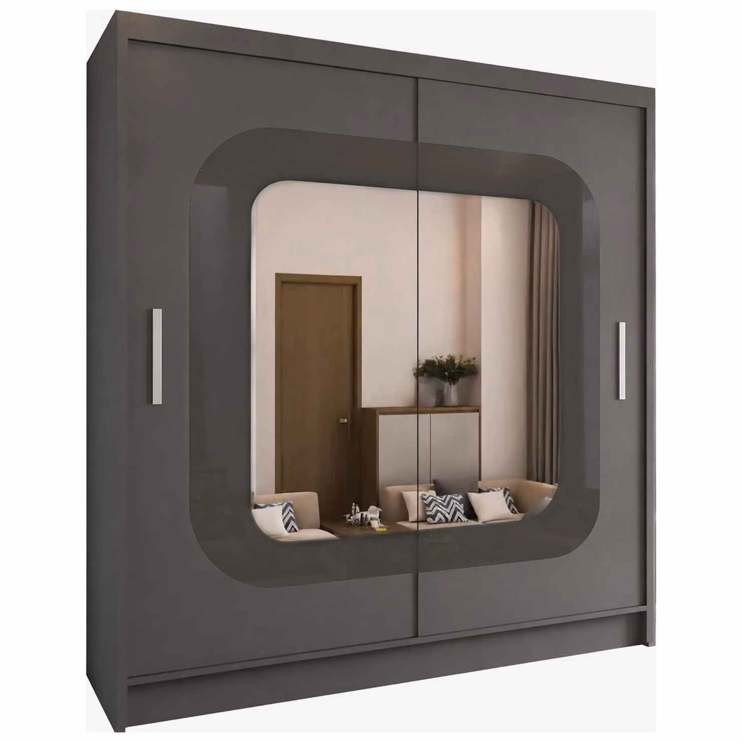 Sliding Wardrobes 4U Chenai Grey Sliding Door Wardrobe with Mirror Glass Design W: 150 cm, H: 217 cm – 2
