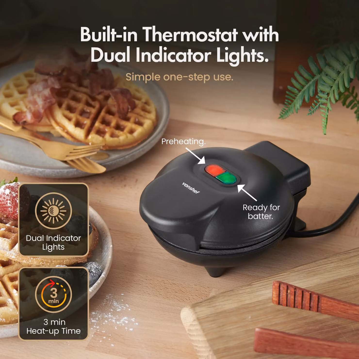VonShef Men's Mini Waffle Maker in Black – 3