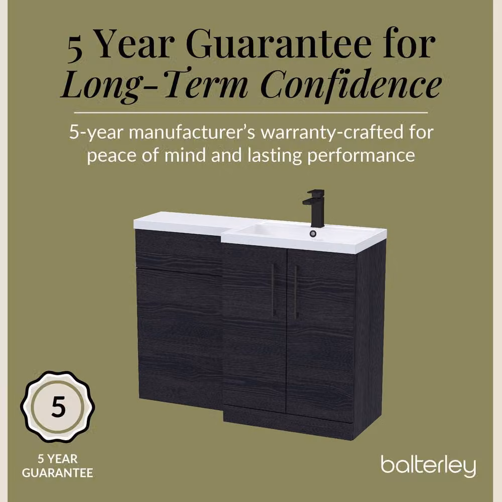 Balterley Modern Matt Black Woodgrain Right-Hand Vanity and WC Unit Combination, W: 110 cm, H: 84 cm – 5