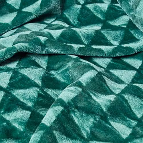 HOMESCAPES Geometric Patterned Sherpa Fleece Throw Blanket in Green and Purple, W/D/H: 130 x 160 cm – 2