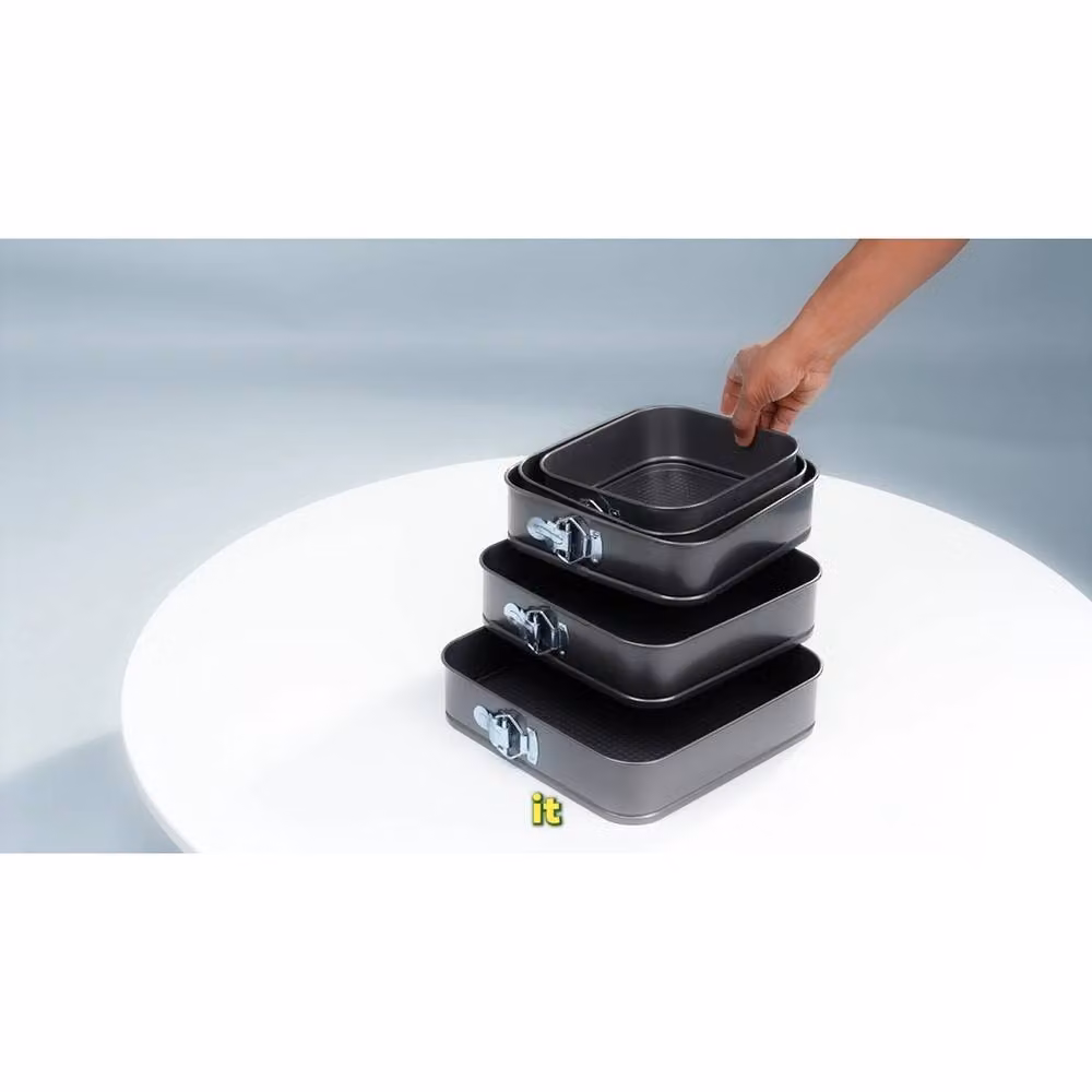 VOGREX Set of 5 Square Non-Stick Springform Cake Baking Tins in Black – 3
