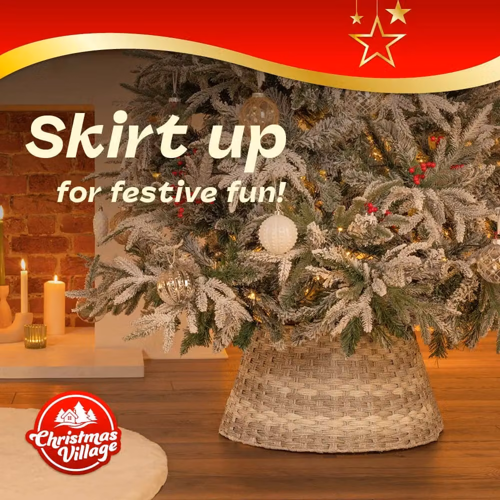 Christmas Village Round Rattan Christmas Tree Skirt in Two-tone Grey – 2