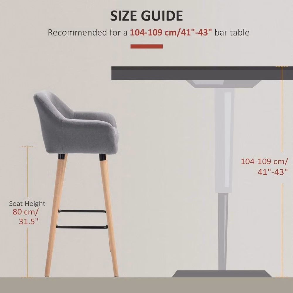 KORVIXA Set of 2 Grey Upholstered Fabric Bucket Seat Bar Stools – 2