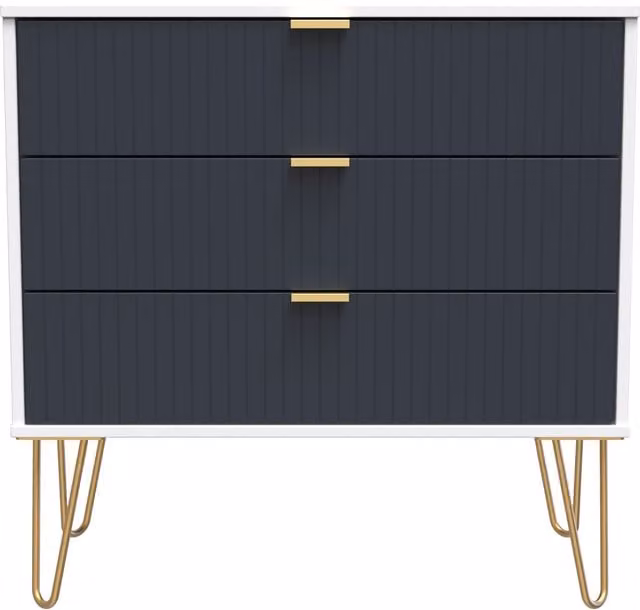 Ready Assembled 2 U Bexley 3 Drawer Chest in Dark Blue and Gold