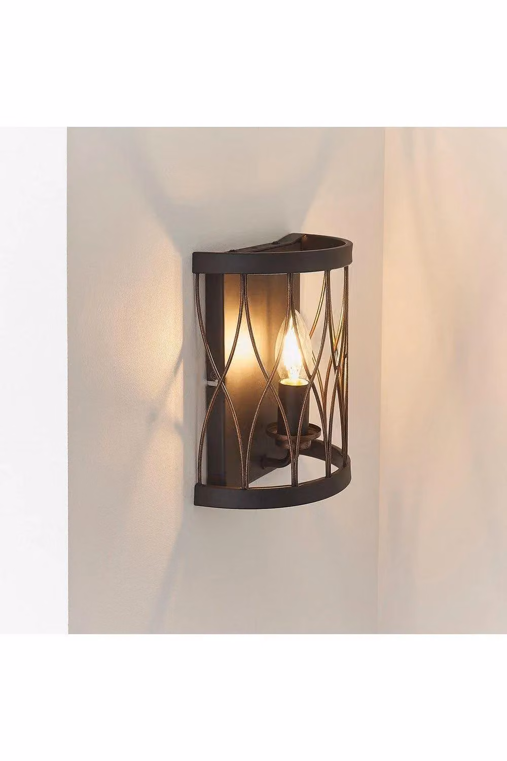 Netlighting Heston 1 Light Indoor Candle Wall Light in Matt Black and Rustic Bronze Effect with E14 Base – 2