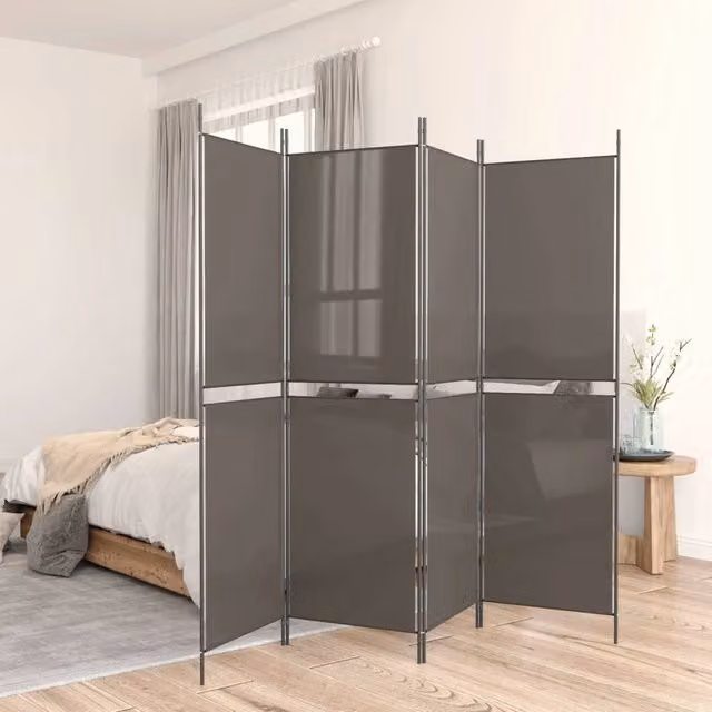 Berkfield Home 5-Panel Fabric Room Divider in Anthracite and Black, W: 250 cm, H: 220 cm