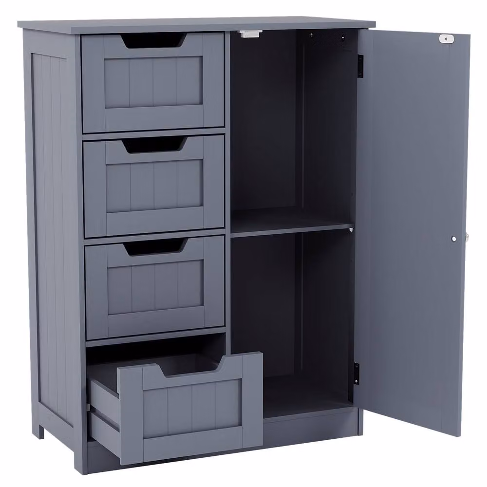 Home Discount Hayle Modern 4 Drawer 1 Door Bathroom Floor Cabinet in Matt Grey – 4