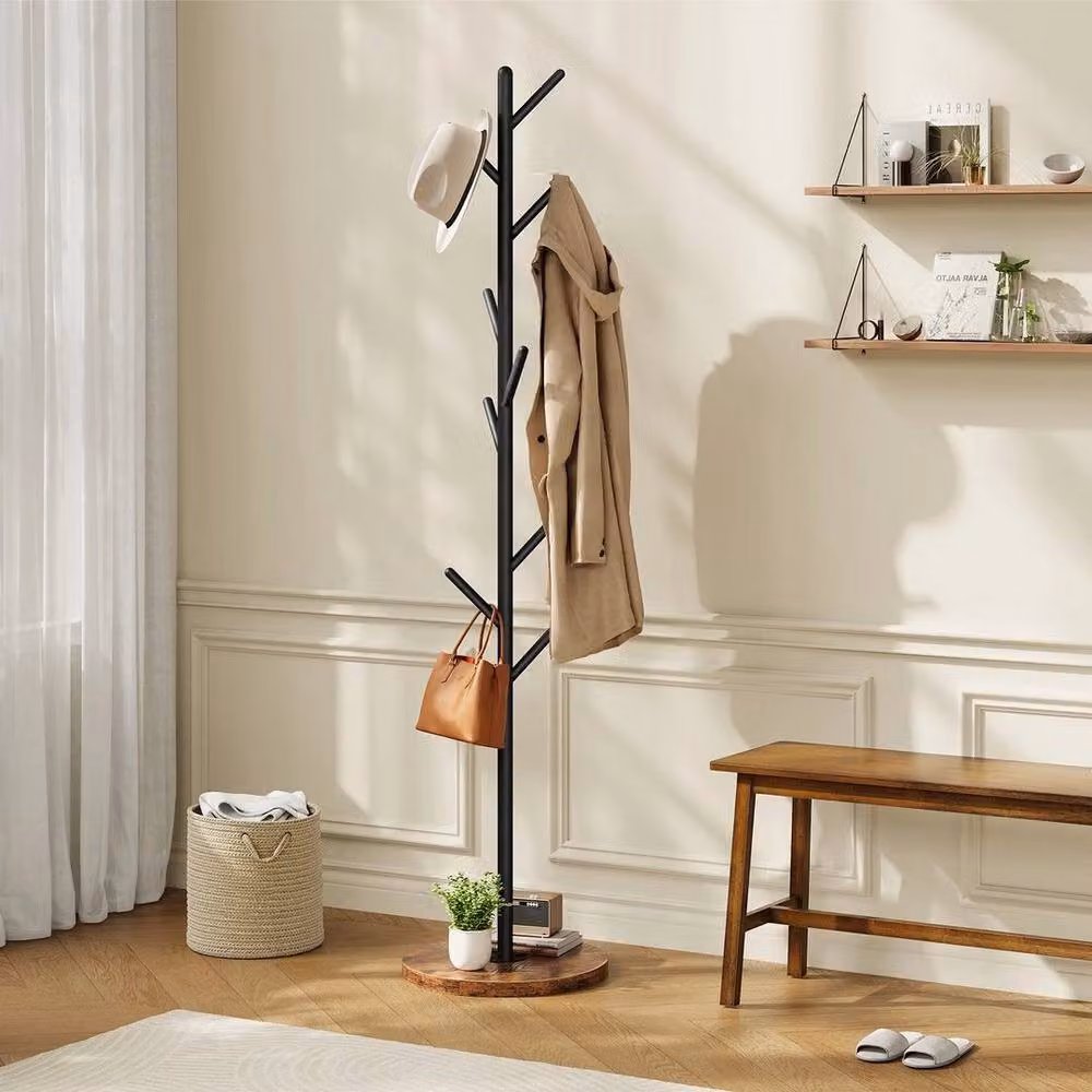 FLAVORA Heavy Duty Corner Coat Stand Hall Tree with Bench in Black, W/D/H: 40 x 40 x 175.5 cm – 2
