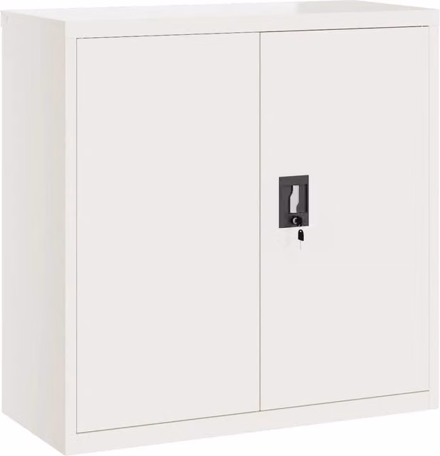 Berkfield Home White Steel Freestanding File Cabinet with Lock and Adjustable Shelves, W/D/H: 90 x 40 x 90 cm