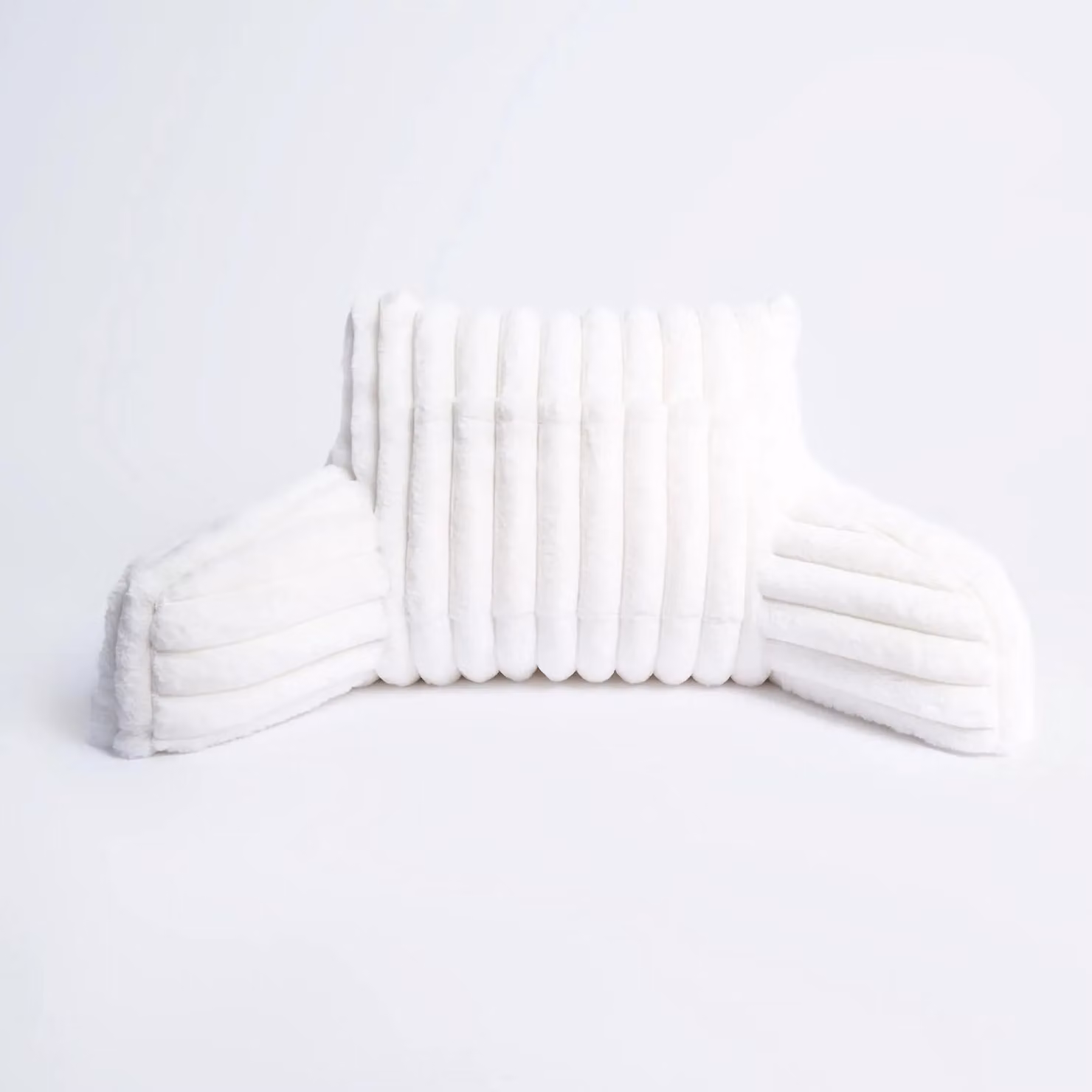 OHS Ribbed Faux Fur Reading Pillow with Heatable Pocket and Arm Support in Cream – 4