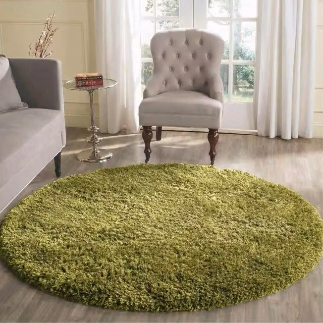 Desire Rugs Plain Green Fluffy Shaggy Square Area Rug, W/D/H: 120 x 120 x 4.5 cm