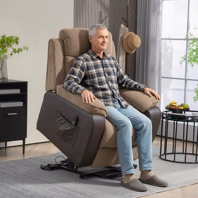 HOMCOM Brown Corduroy Power Lift Recliner Chair with Remote Control – 1