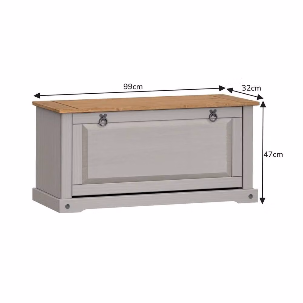 FORGEVIO Corona Grey Rustic Pine and Metal Shoe Rack Chest with Tilting Compartments and Internal Shelf – 1