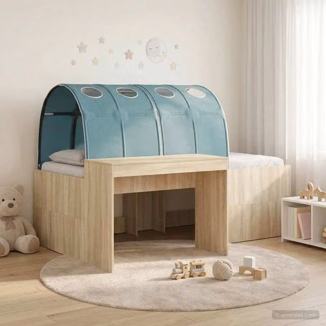 Berkfield Home 3-Piece Modern Bed with Tunnel in Artisan Oak and Light Blue – 1