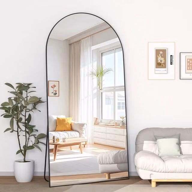 CASSILANDO Modern Arched Full Length Mirror in Gold and Black, H 180 cm x W 80 cm