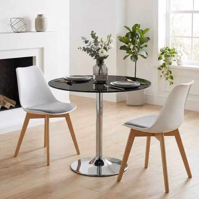 HOMCOM Round Bar Table with Black Tempered Glass Top and Steel Frame, W/D/H: 70 x 70 x 75.5 cm