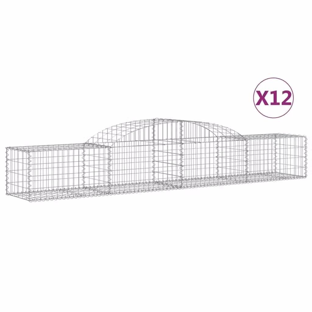 Berkfield Home Arched Gabion Baskets, 12 Piece Set, Silver Galvanised Steel, W: 300 cm, D: 50 cm, H: 40-60 cm – 2