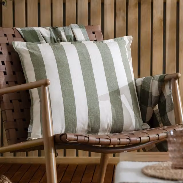 Yard Hayle Moss Green Striped Cotton Outdoor Square Filled Cushion W/D/H: 50 x 50 x 50 cm