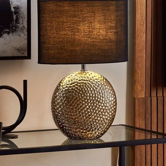 Wyld and Coco Gold Ceramic Table Lamp with Fabric Shade
