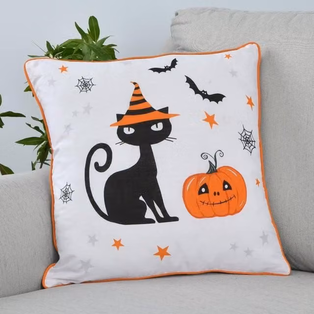 Smart Living Halloween Pumpkins and Celestial Stars Decorative Square Filled Cushions, Multicolour and White, W/D/H: 45 x 45 x 45 cm