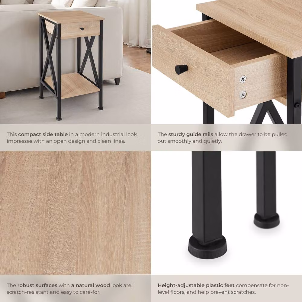 tectake Dayton Bedside Table in Light Oak and Black – 4