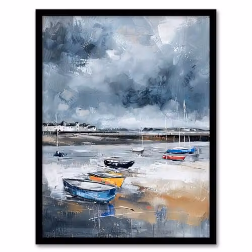 Artery8 Fishing Boats Yorkshire Coast Framed Wall Art Print, Multicolour, W: 32.3 cm, H: 29.7 cm – 1