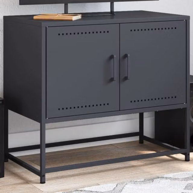 Berkfield Home Industrial Steel TV Cabinet in Anthracite, W/D/H: 68.5 x 39 x 60.5 cm
