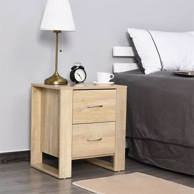 EONLION Natural Solid Wood Bedside Table with Drawers in Beige – 1