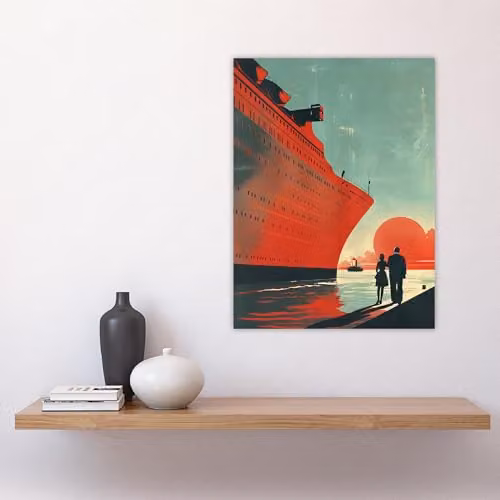 Artery8 Cruise Ship Sunset Harbour Wall Art Poster Print in Red and Blue, W: 46.0 cm, H: 61.0 cm – 4