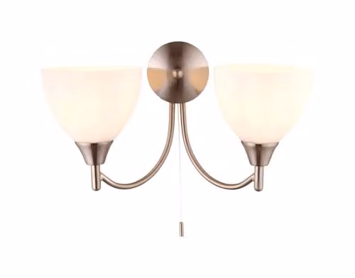 Netlighting Endon Alton Classic 2 Light Dimmable Wall Uplighter in Chrome and Grey with Glass Shades and E14 Base
