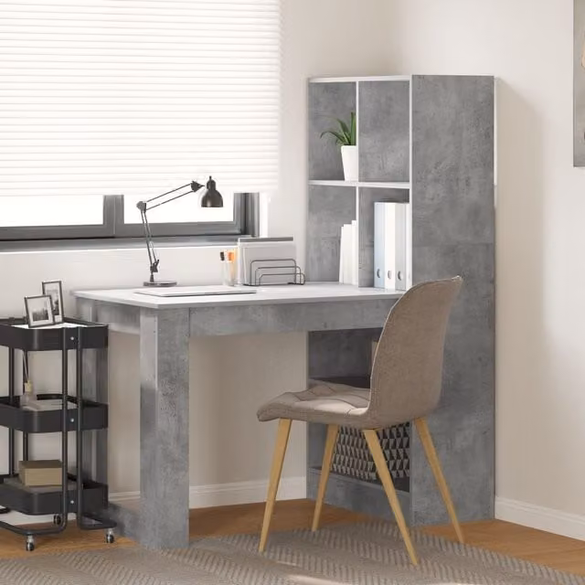 Berkfield Home Modern Writing Desk with Storage Shelf in Grey, W/D/H: 122 x 67 x 145 cm – 1